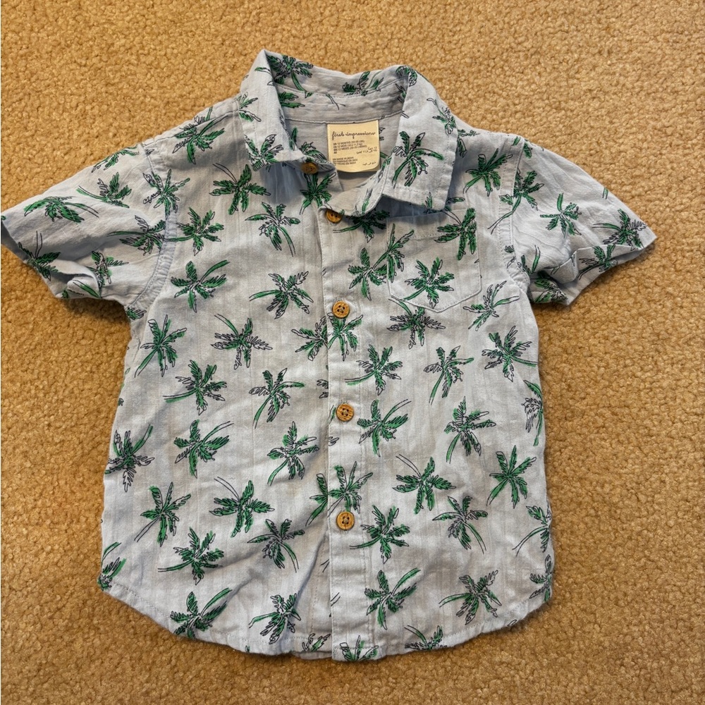 Boy Palm Print Button Up Shirt Size 12 Months